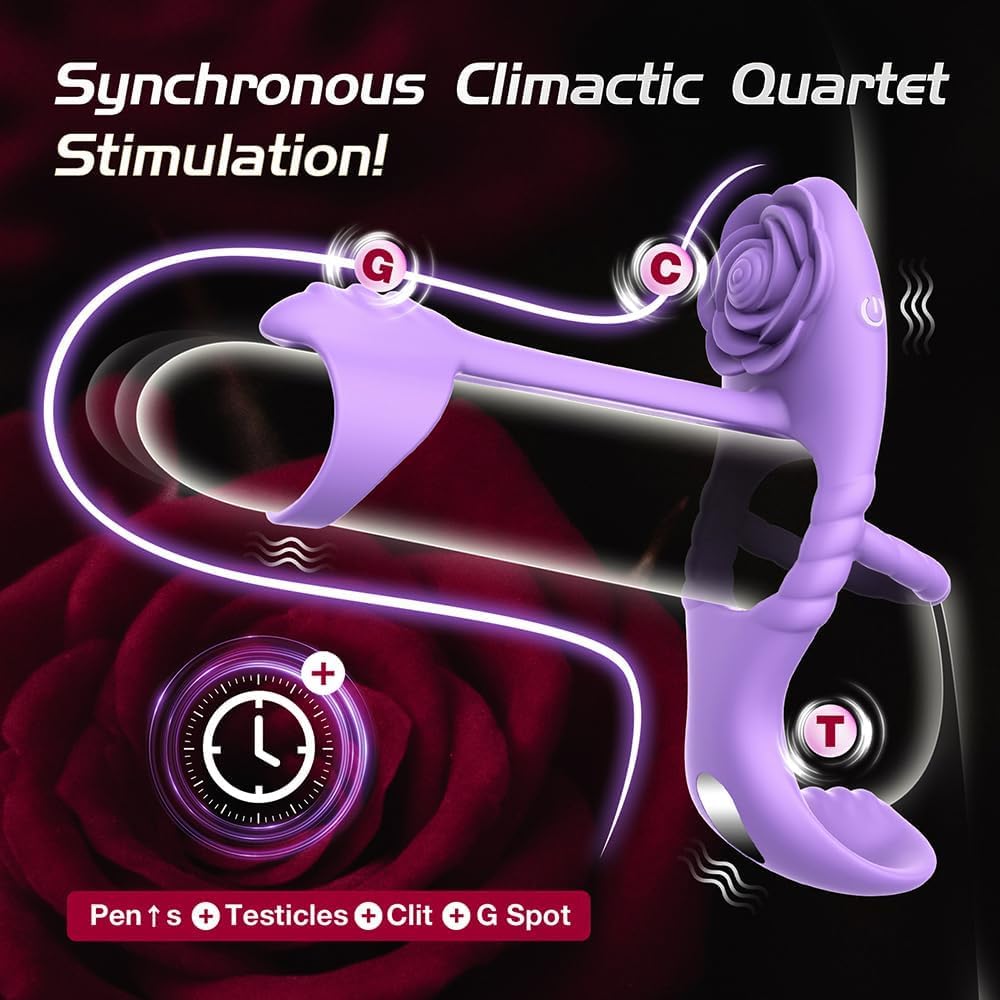 Penisring Vibrator mit 9 Modi Vibration 4 IN 1 Silikon Cockring Vibratoren für Sie Klitoris and G-punkt Verzögerte Ejakulation Erektion Verbessern Stimulation Penis Männer Sexspielzeug