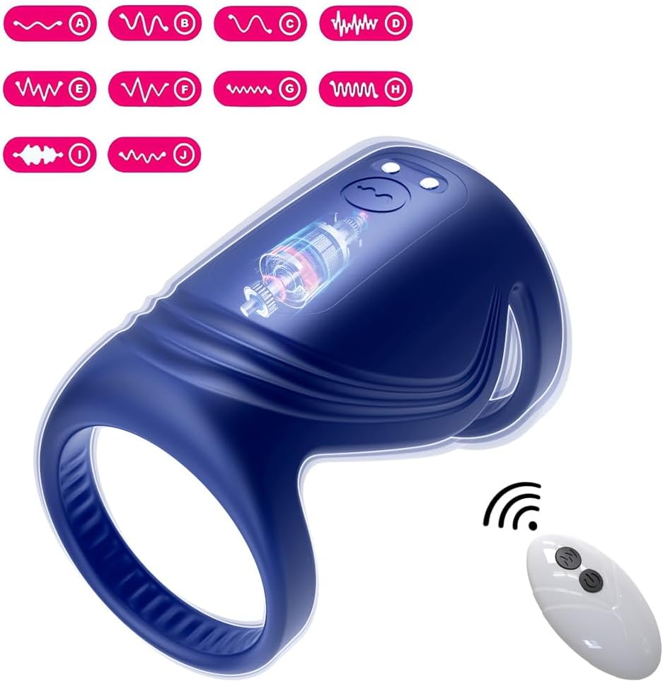 Penisring Vibrator Silikon Dual Cockring mit Fernbedienung Stimulation Masturbieren Penis Trainer mit 10 Vibrationsfrequenz Modi Stimulator Sexspielzeug für Männer und Paare