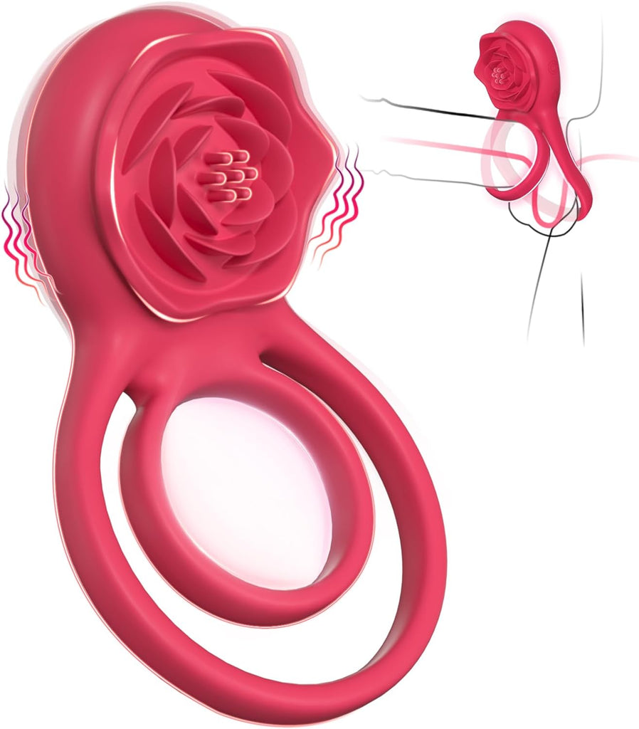 Penisring Vibrator mit Rose Klitoris Stimulator, Penis Ring Vibratoren Sex Spielzeug für Männer Paare Frauen, 9 Vibrations Cockring Erotisches Sexspielzeug Mann Paar Frau Extrem