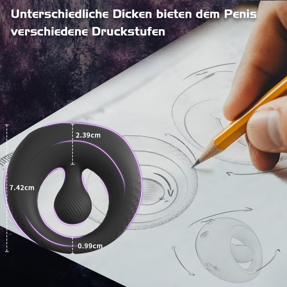 Penisring Vibrator mit 360° Verstellbarem Perlen-Klitorisstimulator, Sex Spielzeug für die Paare Männer Frauen, YAWNSHE Cockring Penis Ring Sex Toys, Erotisches Sexspielzeug für Paare Mann Extrem Sex