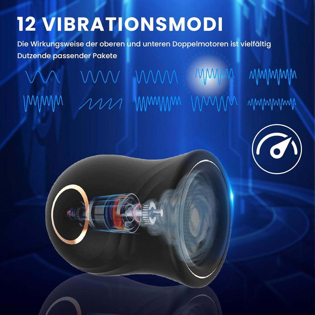 Masturbator mit einzigartigem Texturdesign an der Innenwand,Penis Vibrator für Mann mit 12Vibrationsmodi, Elektrische Masturbatoren Penis Trainer, Männer Eichel Stimulator Silikon Sexspielzeug