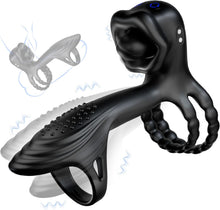 Load image into Gallery viewer, 4-in-1 Penis vibrationsring mit 9 Vibrationsmodi 360° Kopfschütteln und Leckzunge 3 Ring Bondage Cockringe für männer Silikon Erotische sexspielzeug Penisring Extrem Sex Spielzeug für die Paare