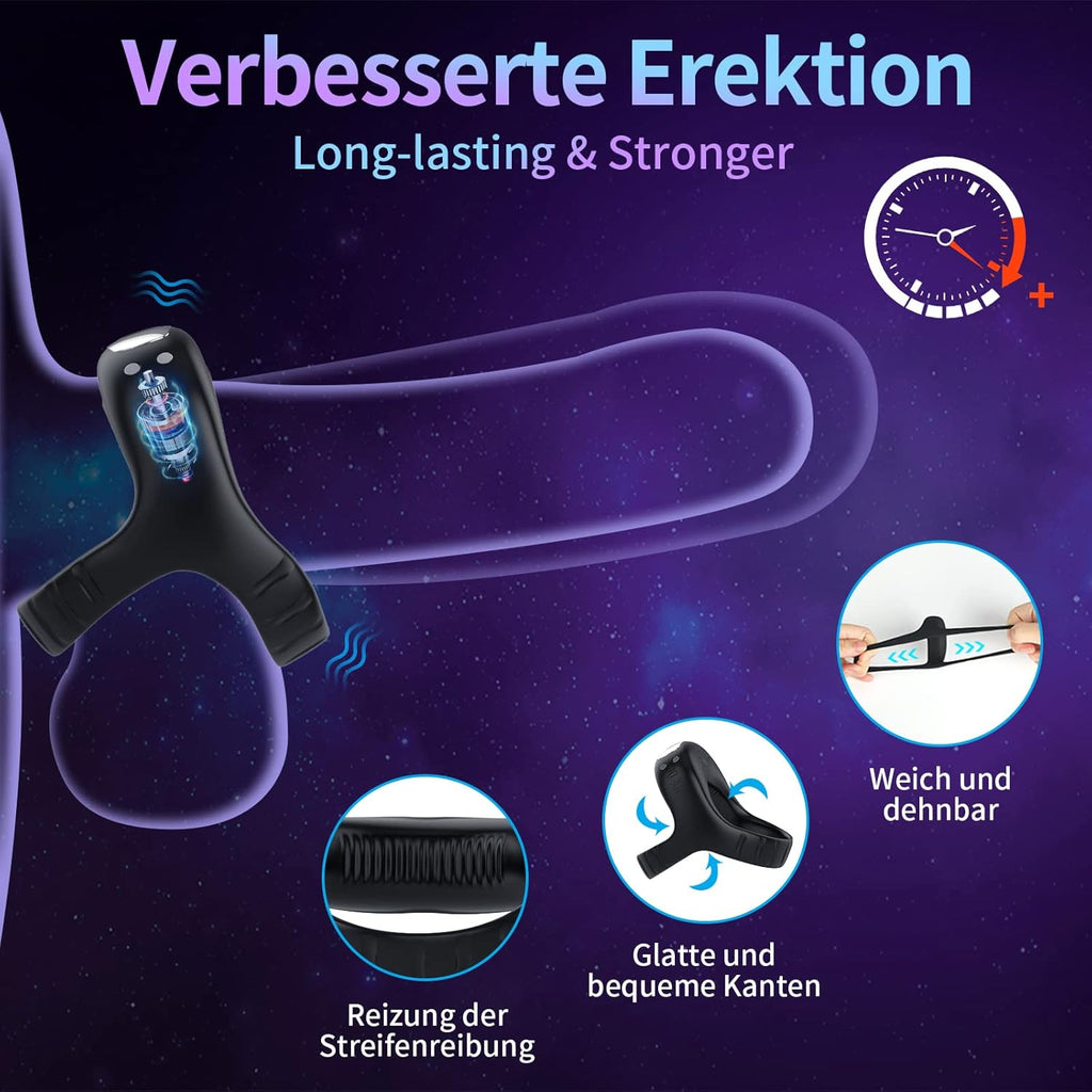 Vibrating Cock Ring, Silicone Dual Cock Ring Vibrator with 9 Vibration Modes for Perineum/Clitoral Stimulation - Longer, Harder, Stronger Erection, Improves Sex Toys and Games for Adults